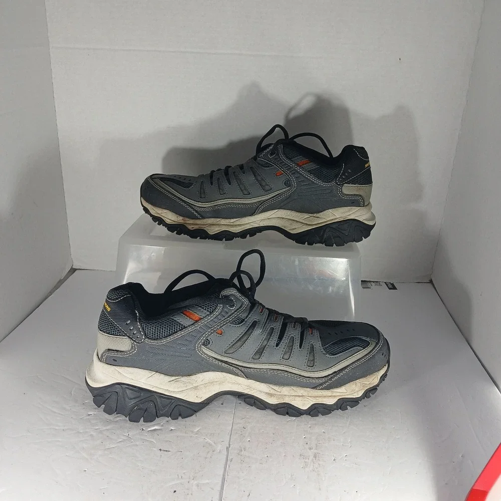Skechers After Burn Memory Fit 8.5 Grey Black Orange Dad Chunky Trail Sneakers